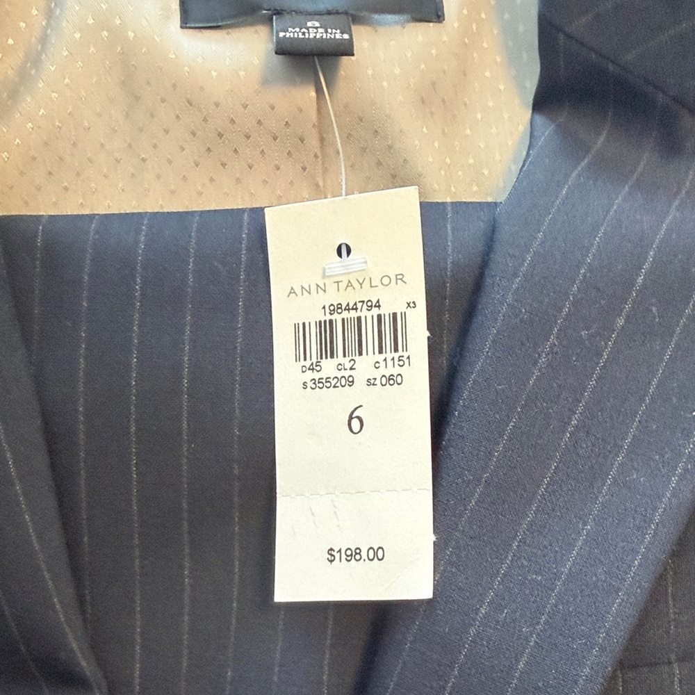 Ann Taylor Navy Pinstripe Blazer and Size 8 skirt - Picture 2 of 5